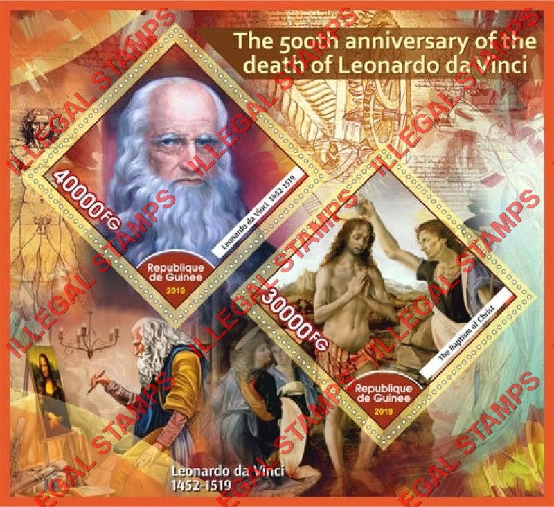 Guinea Republic 2019 Paintings by Leonardo da Vinci Illegal Stamp Souvenir Sheet of 2