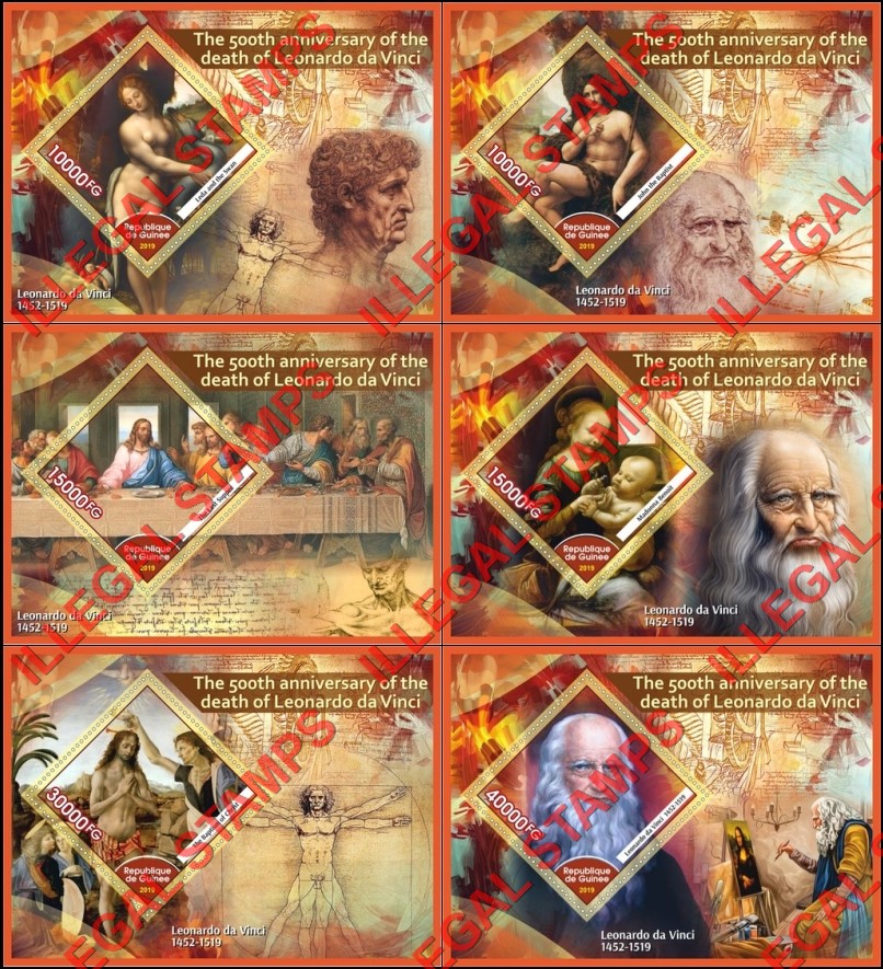 Guinea Republic 2019 Paintings by Leonardo da Vinci Illegal Stamp Souvenir Sheets of 1