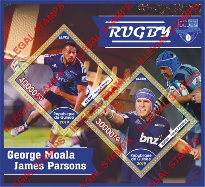 Guinea Republic 2019 Rugby Players Illegal Stamp Souvenir Sheet of 2