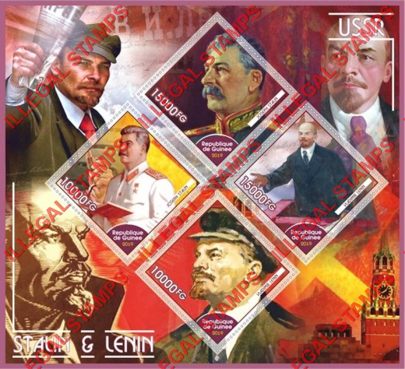 Guinea Republic 2019 Stalin and Lenin Illegal Stamp Souvenir Sheet of 4
