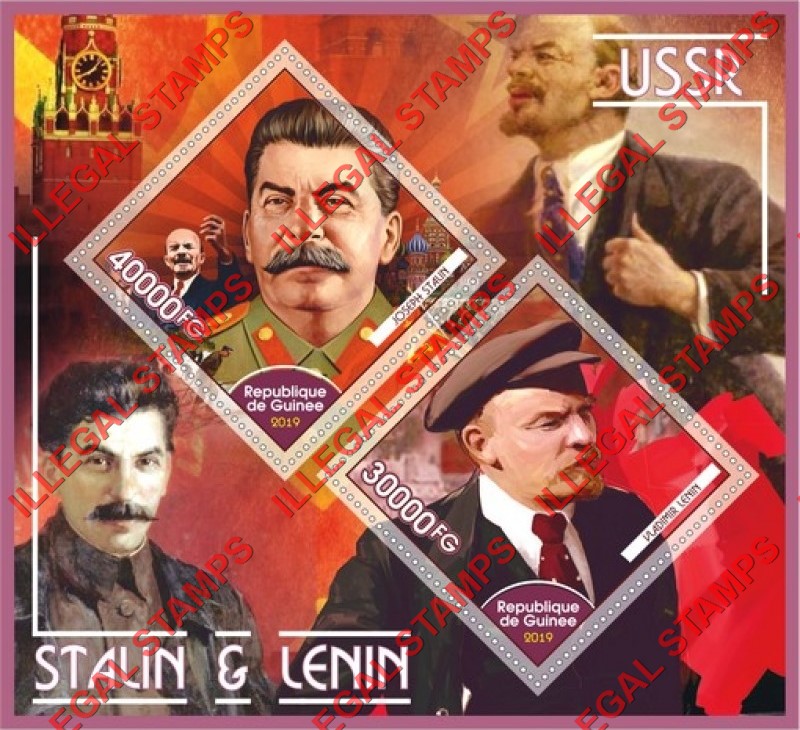 Guinea Republic 2019 Stalin and Lenin Illegal Stamp Souvenir Sheet of 2