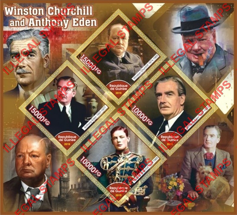 Guinea Republic 2019 Winston Churchill and Anthony Eden Illegal Stamp Souvenir Sheet of 4