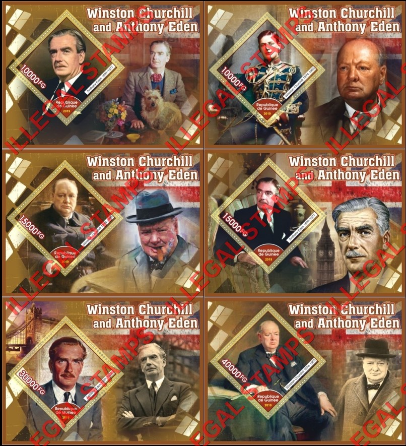 Guinea Republic 2019 Winston Churchill and Anthony Eden Illegal Stamp Souvenir Sheets of 1