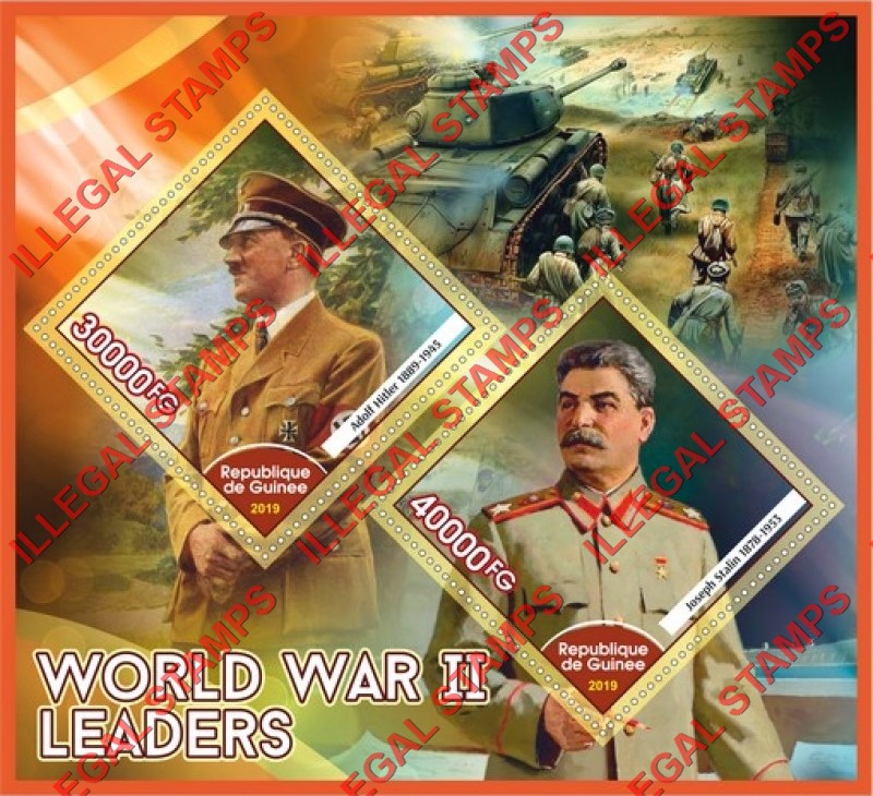 Guinea Republic 2019 World War II Leaders Illegal Stamp Souvenir Sheet of 2