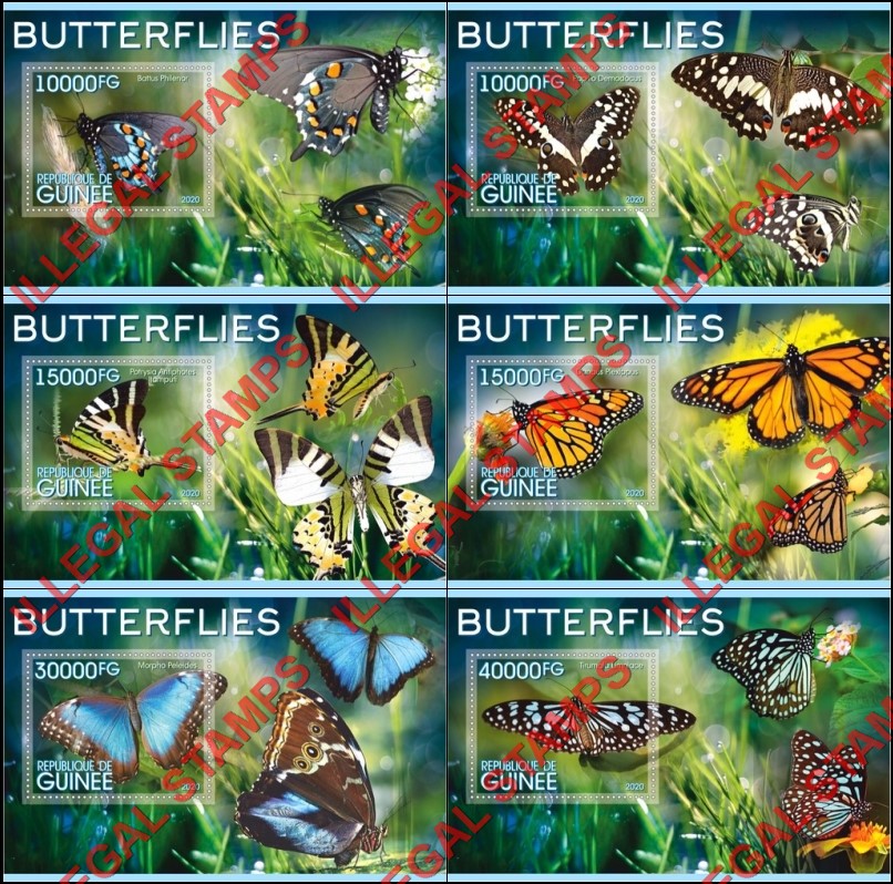 Guinea Republic 2020 Butterflies (different a) Illegal Stamp Souvenir Sheets of 1