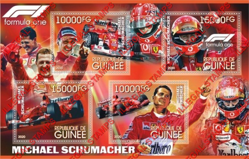 Guinea Republic 2020 Formula I Michael Schumacher Illegal Stamp Souvenir Sheet of 4