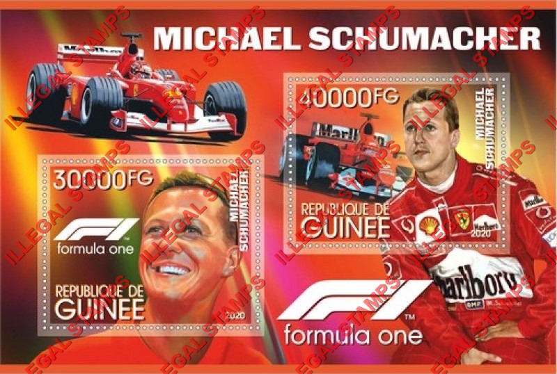 Guinea Republic 2020 Formula I Michael Schumacher Illegal Stamp Souvenir Sheet of 2