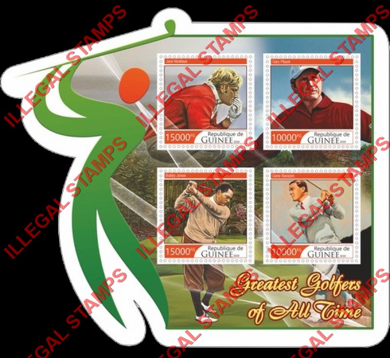 Guinea Republic 2020 Greatest Golfers Illegal Stamp Souvenir Sheet of 4