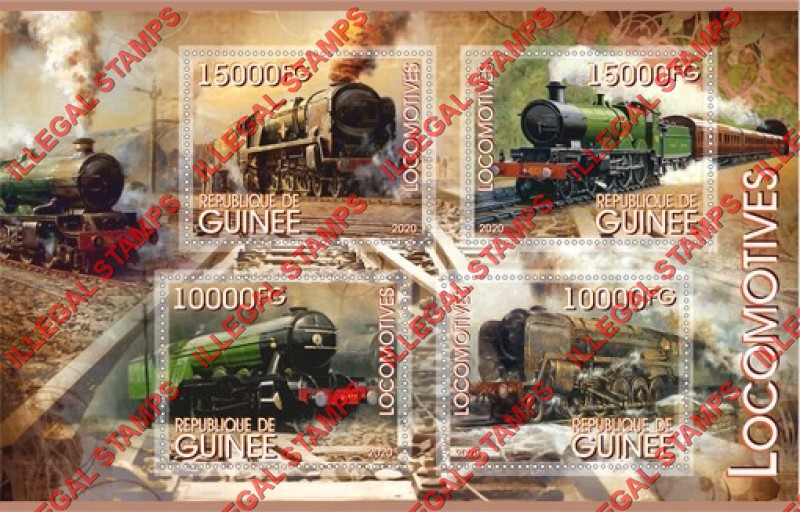 Guinea Republic 2020 Locomotives Illegal Stamp Souvenir Sheet of 4
