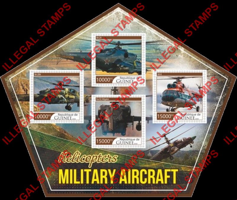 Guinea Republic 2020 Military Aircraft Helicopters Illegal Stamp Souvenir Sheet of 4