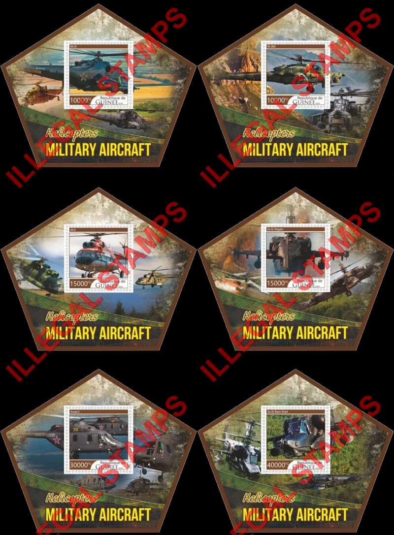 Guinea Republic 2020 Military Aircraft Helicopters Illegal Stamp Souvenir Sheets of 1