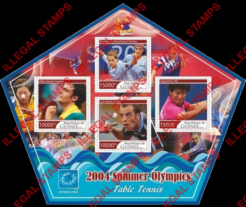 Guinea Republic 2020 Olympic Games in Athens in 2004 Table Tennis Illegal Stamp Souvenir Sheet of 4