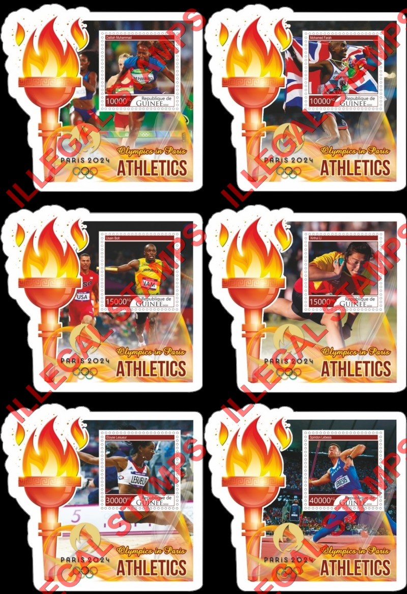 Guinea Republic 2020 Olympic Games in Paris in 2024 Athletics Illegal Stamp Souvenir Sheets of 1