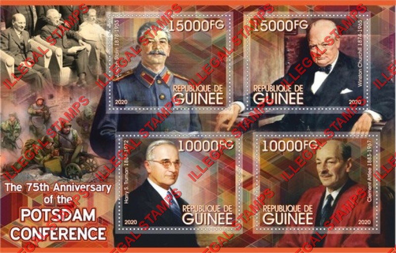 Guinea Republic 2020 Potsdam Conference Illegal Stamp Souvenir Sheet of 4