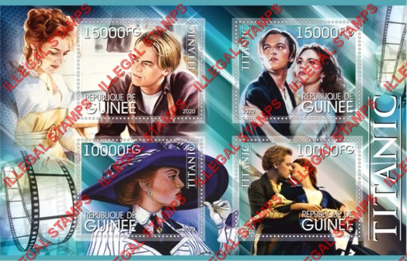 Guinea Republic 2020 Titanic Movie (different) Illegal Stamp Souvenir Sheet of 4