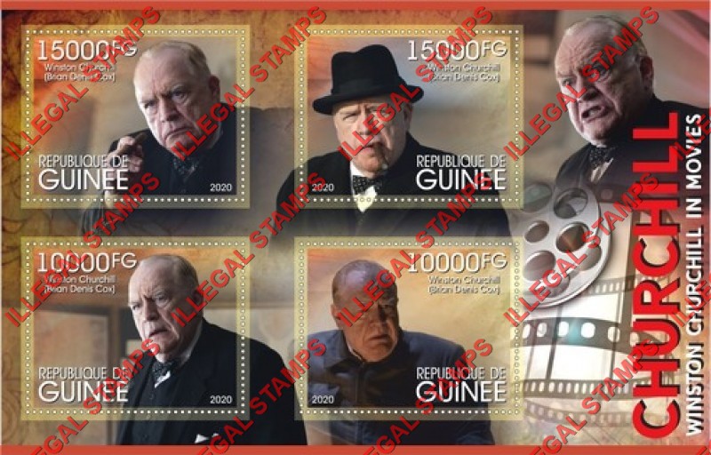 Guinea Republic 2020 Winston Churchill in Movies Illegal Stamp Souvenir Sheet of 4
