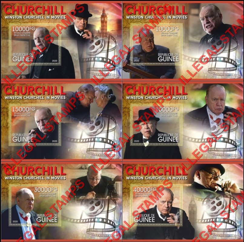 Guinea Republic 2020 Winston Churchill in Movies Illegal Stamp Souvenir Sheets of 1