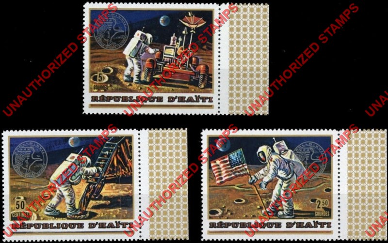 Haiti 1973 Unauthorized Space Exploration Stamp Set of 3 Overprinted in Silver for Apollo 17