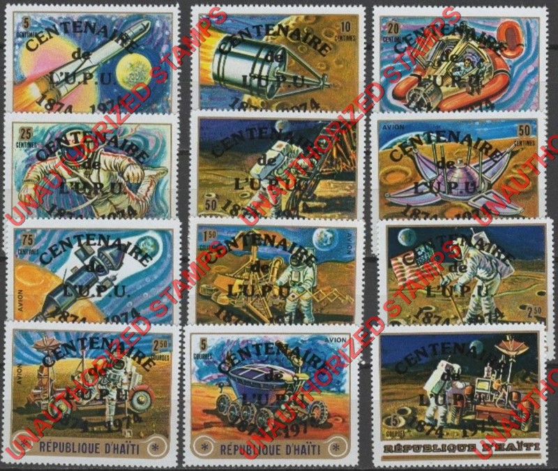Haiti 1973 Unauthorized Space Exploration Stamp Set of 12 Overprinted for Centenary of the UPU