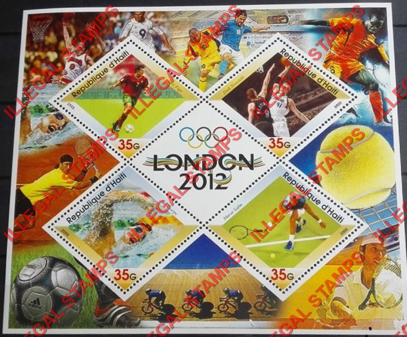 Haiti 2005 Olympic Games in London 2012 Illegal Stamp Souvenir Sheet of 4 Plus Label