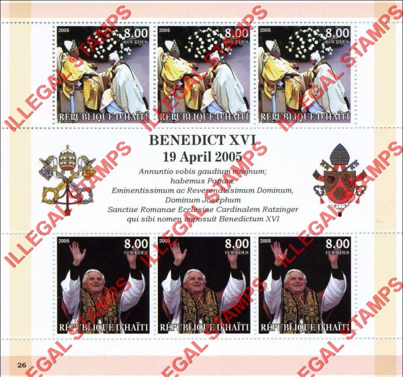 Haiti 2005 Pope Benedict XVI Illegal Stamp Souvenir Sheet of 6 eight gourdes