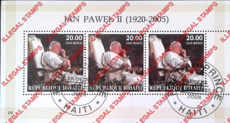 Haiti 2005 Pope John Paul II Illegal Stamp Souvenir Sheet of 3 twenty gourdes