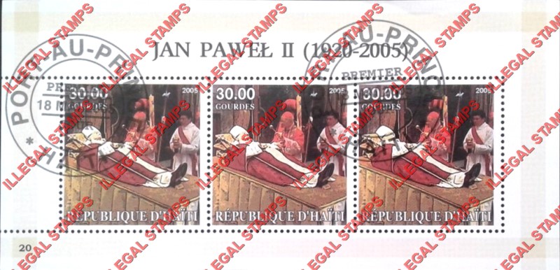 Haiti 2005 Pope John Paul II Illegal Stamp Souvenir Sheet of 3 thirty gourdes