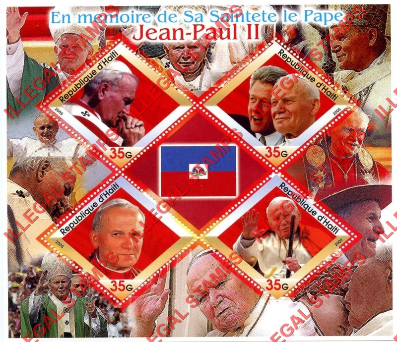 Haiti 2005 Pope John Paul II Illegal Stamp Souvenir Sheet of 4 Plus Label
