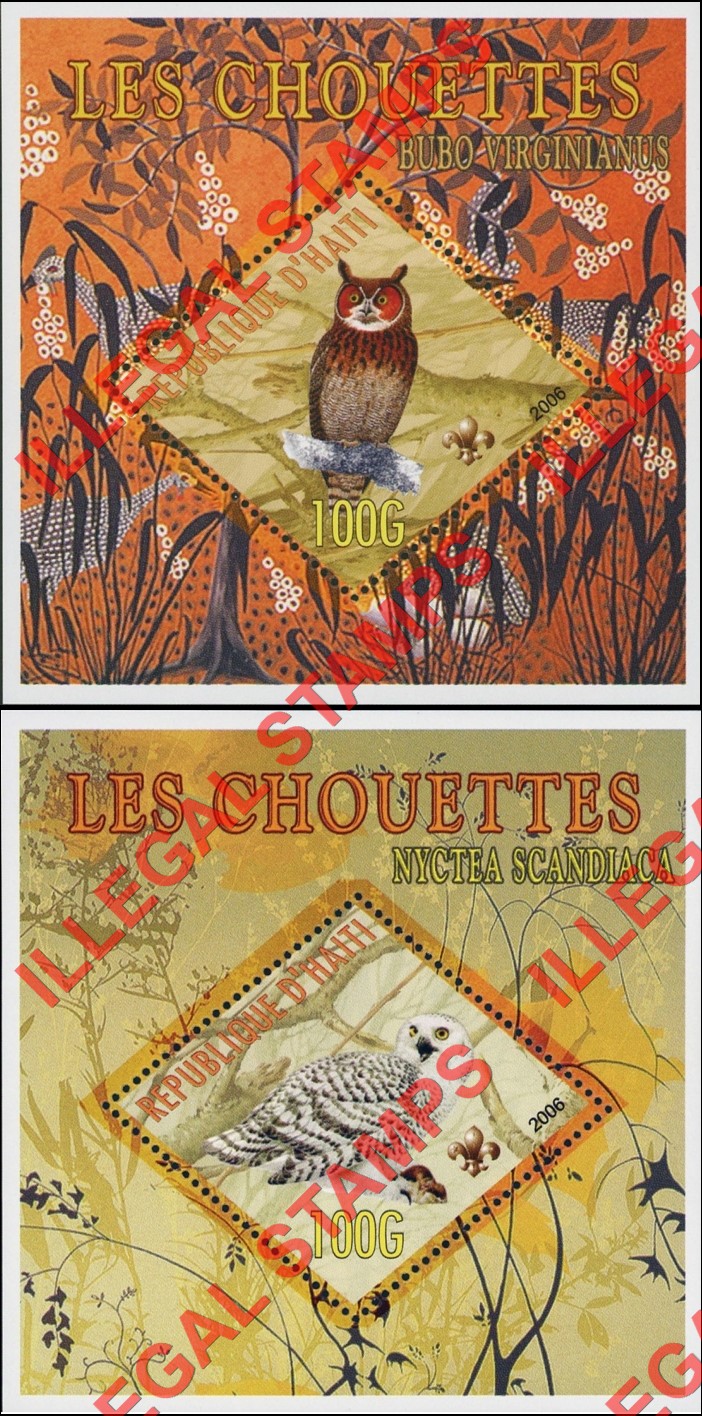 Haiti 2006 Owls Illegal Stamp Souvenir Sheets of 1