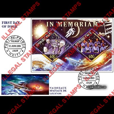 Haiti 2006 Space Memoriam for Soyuz 11 and Space Shuttle Challenger Illegal Stamp Souvenir Sheet of 2 on Fake First Day Cover