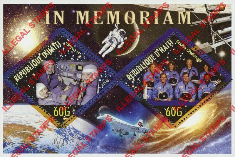 Haiti 2006 Space Memoriam for Soyuz 11 and Space Shuttle Challenger Illegal Stamp Souvenir Sheet of 2