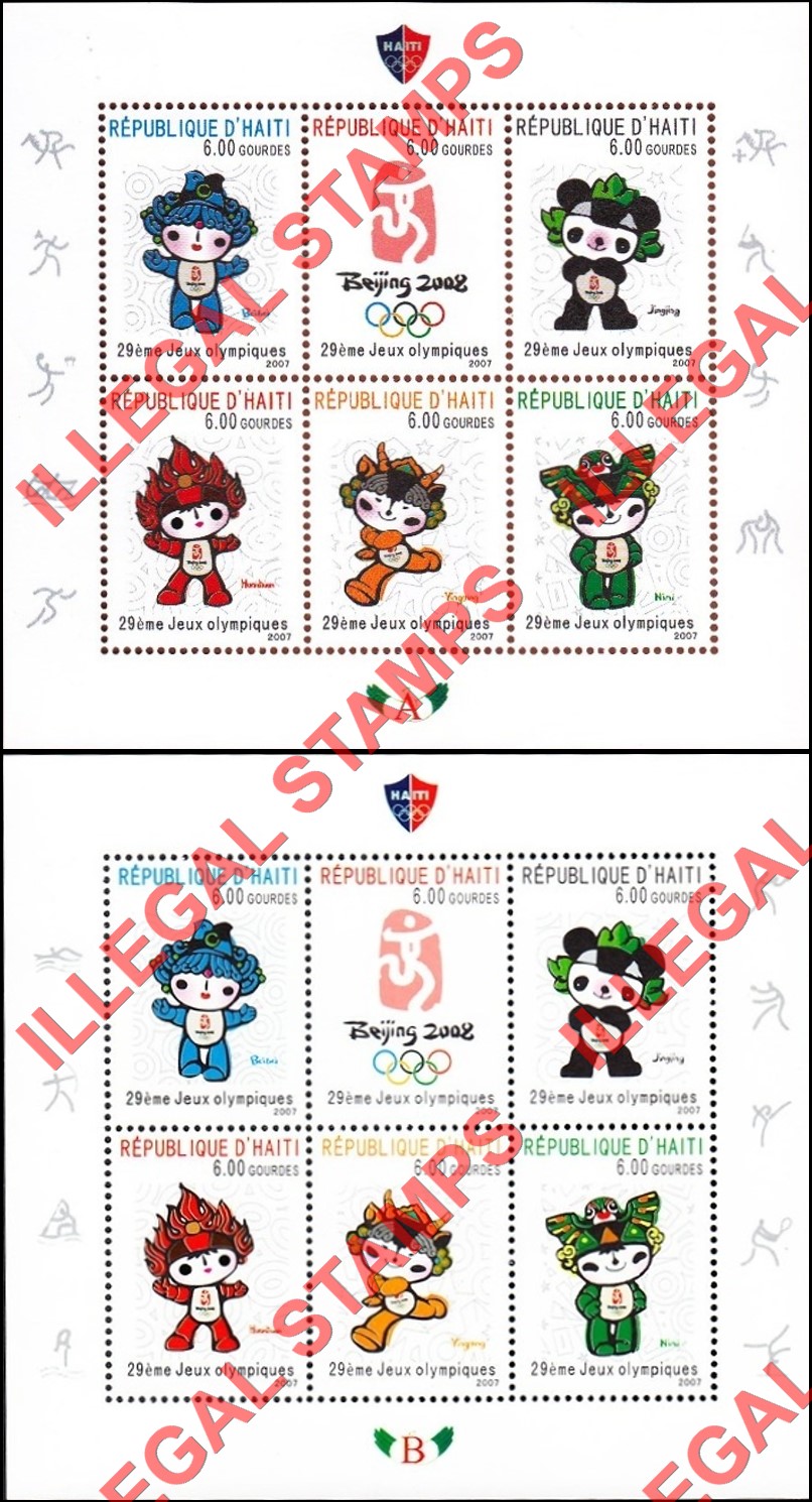 Haiti 2007 Olympic Games in Beijing 2008 Illegal Stamp Souvenir Sheets of 6 (Part 1)