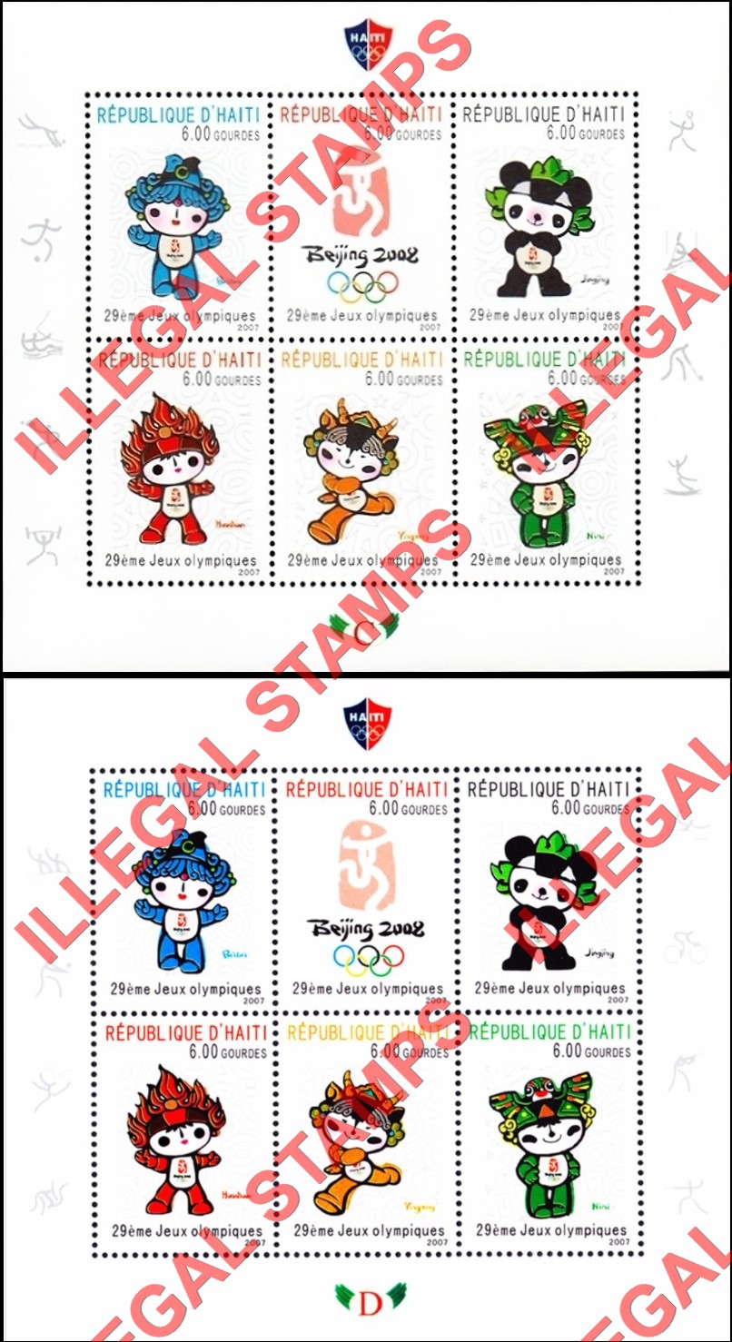 Haiti 2007 Olympic Games in Beijing 2008 Illegal Stamp Souvenir Sheets of 6 (Part 2)