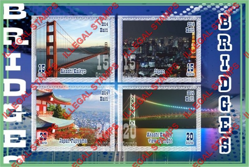 Haiti 2014 Bridges Illegal Stamp Souvenir Sheet of 4