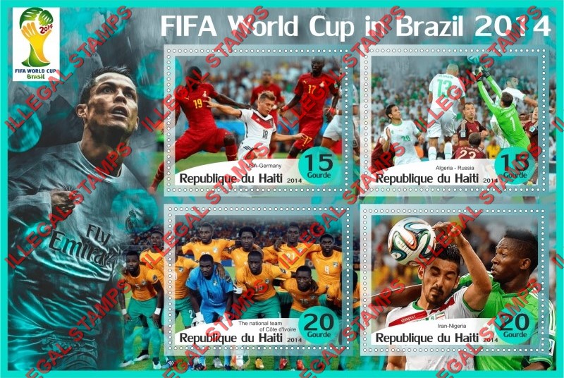 Haiti 2014 World Cup Soccer in Brazil Illegal Stamp Souvenir Sheet of 4