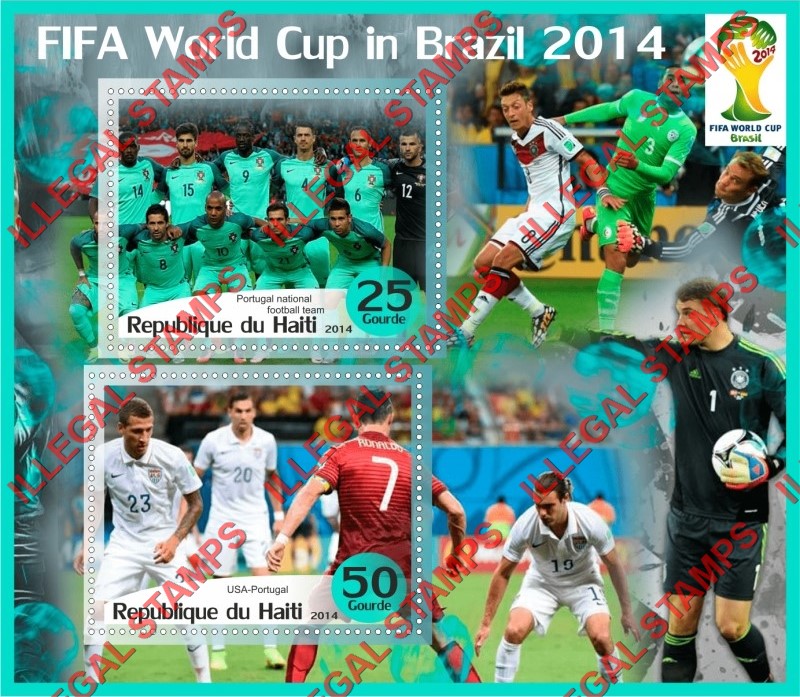 Haiti 2014 World Cup Soccer in Brazil Illegal Stamp Souvenir Sheet of 2