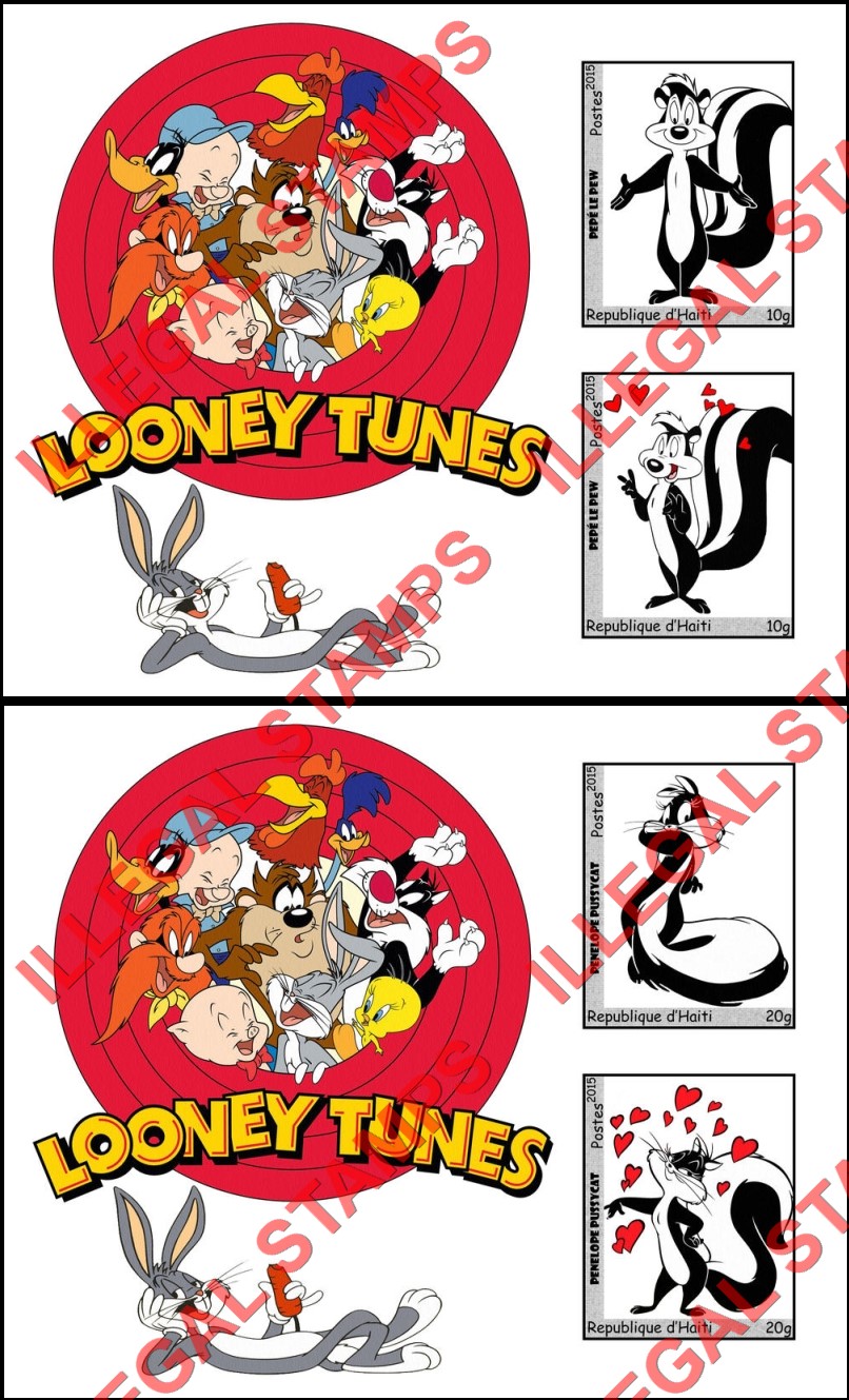 Haiti 2015 Warner Brothers Looney Tunes Single Comic Characters Illegal Stamp Souvenir Sheets of 2 (Part 1)