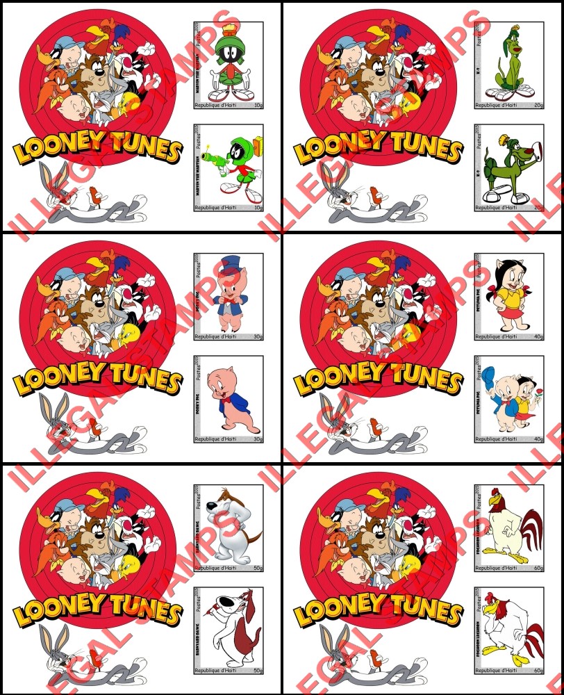 Haiti 2015 Warner Brothers Looney Tunes Single Comic Characters Illegal Stamp Souvenir Sheets of 2 (Part 3)