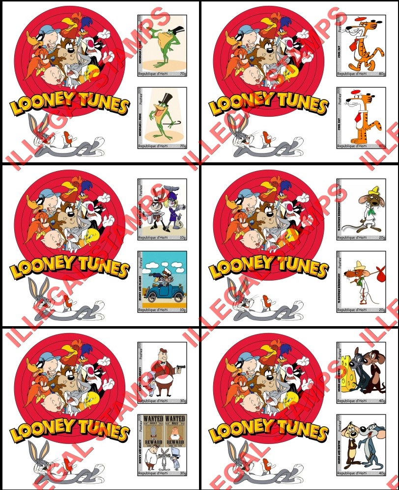 Haiti 2015 Warner Brothers Looney Tunes Single Comic Characters Illegal Stamp Souvenir Sheets of 2 (Part 4)