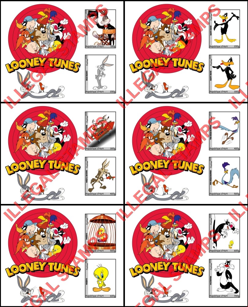 Haiti 2015 Warner Brothers Looney Tunes Single Comic Characters Illegal Stamp Souvenir Sheets of 2 (Part 5)