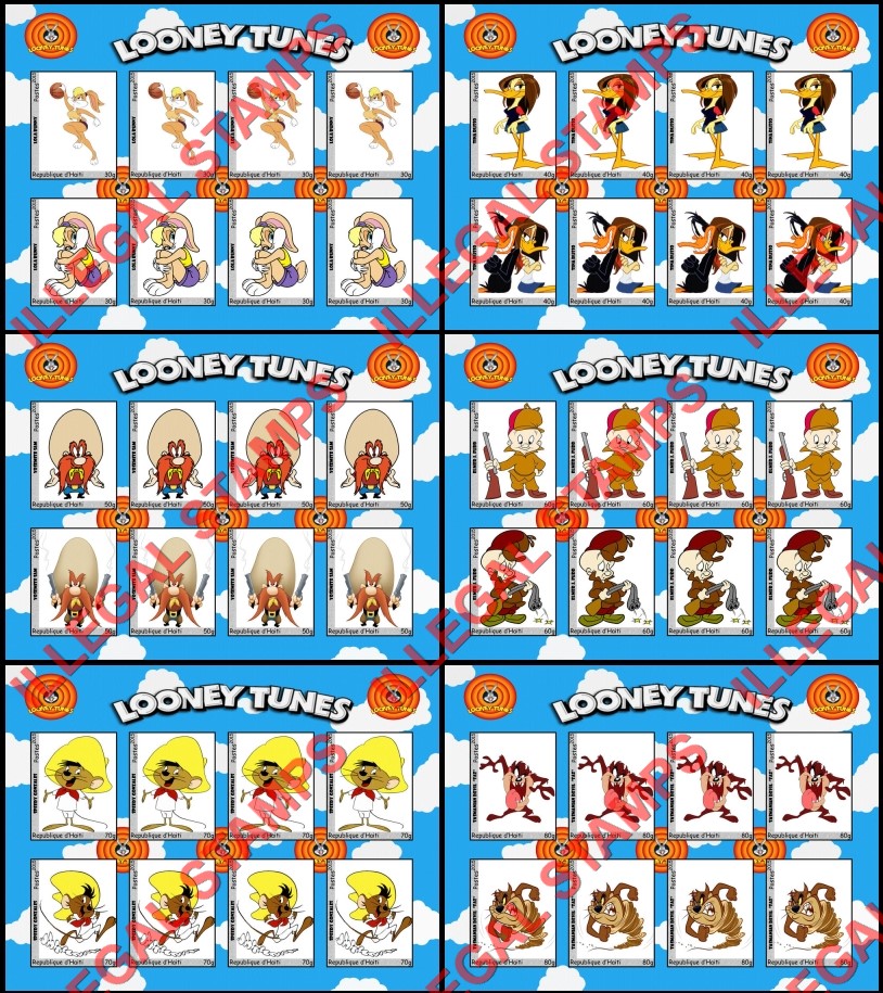 Haiti 2015 Warner Brothers Looney Tunes Single Comic Characters Illegal Stamp Souvenir Sheets of 8 (Part 2)