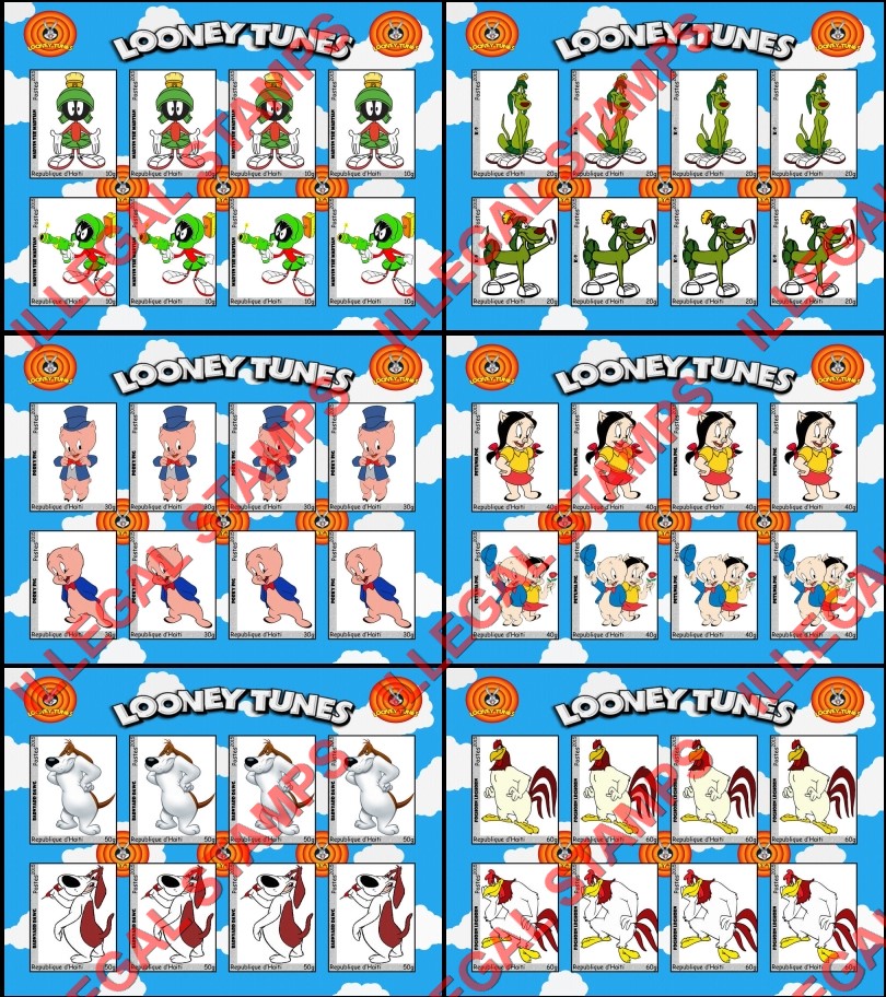 Haiti 2015 Warner Brothers Looney Tunes Single Comic Characters Illegal Stamp Souvenir Sheets of 8 (Part 3)