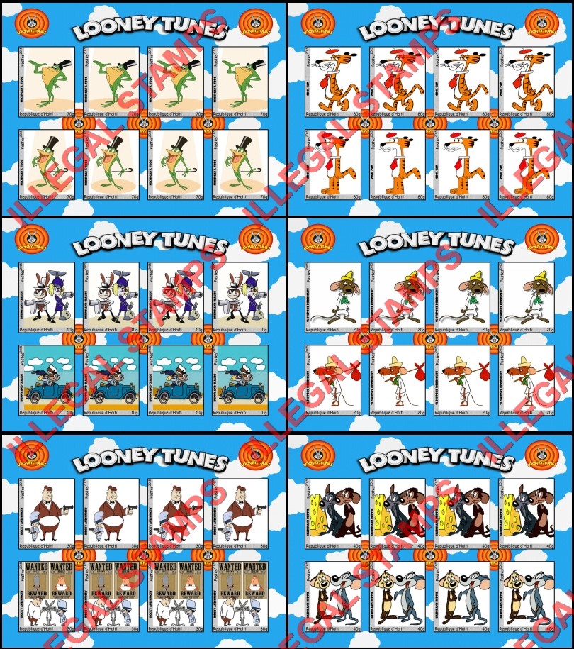 Haiti 2015 Warner Brothers Looney Tunes Single Comic Characters Illegal Stamp Souvenir Sheets of 8 (Part 4)