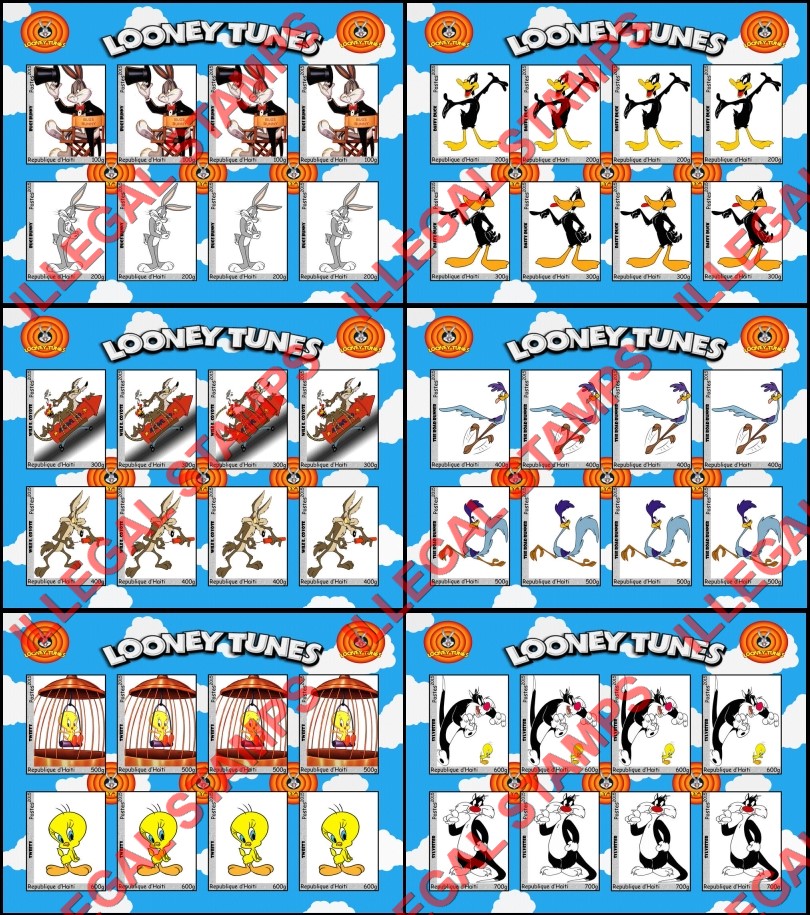 Haiti 2015 Warner Brothers Looney Tunes Single Comic Characters Illegal Stamp Souvenir Sheets of 8 (Part 5)