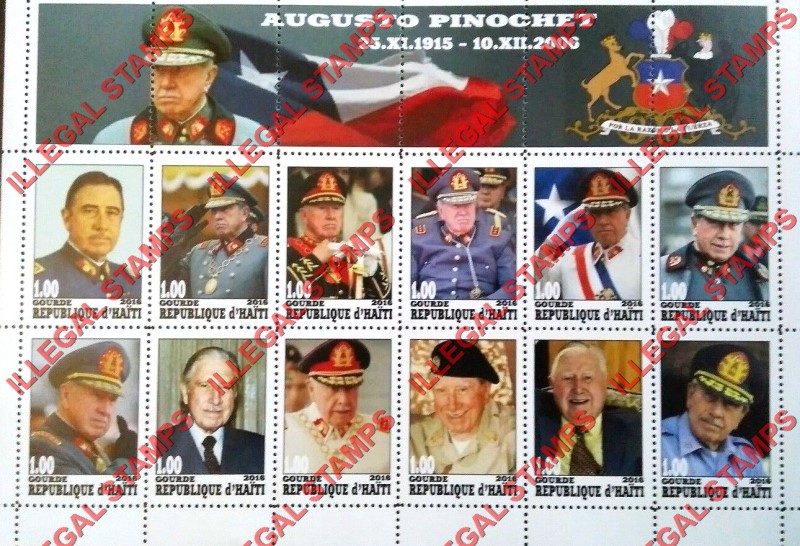 Haiti 2016 Augusto Pinochet Illegal Stamp Souvenir Sheet of 12