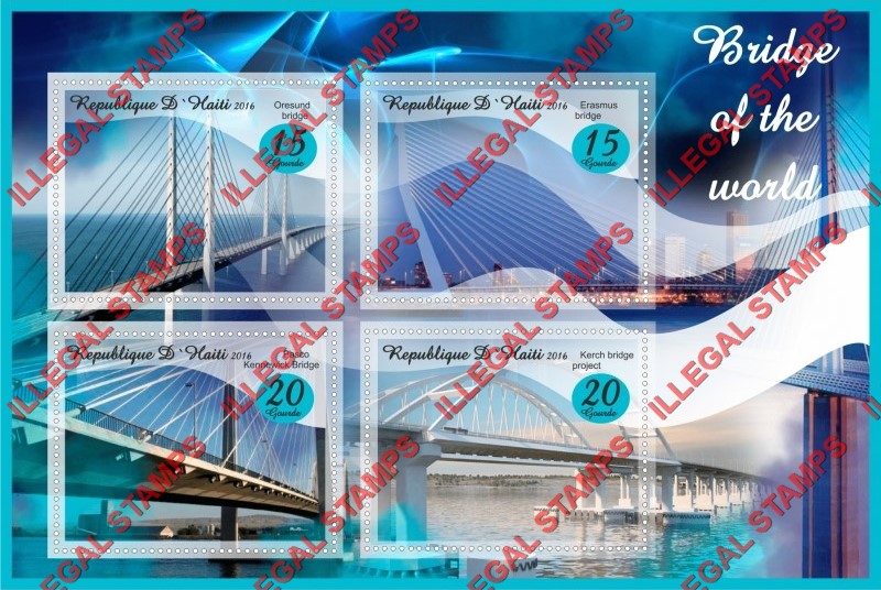 Haiti 2016 Bridges of the World Illegal Stamp Souvenir Sheet of 4