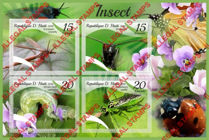 Haiti 2016 Insects Illegal Stamp Souvenir Sheet of 4