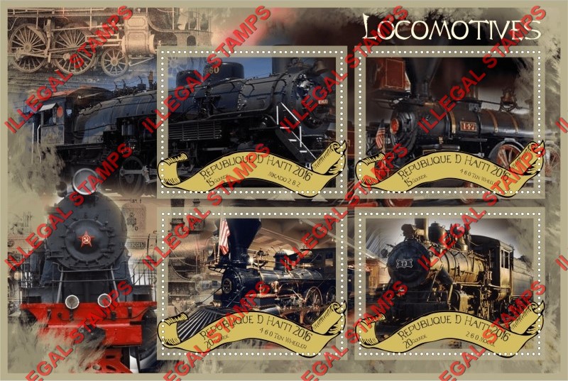 Haiti 2016 Locomotives Illegal Stamp Souvenir Sheet of 4
