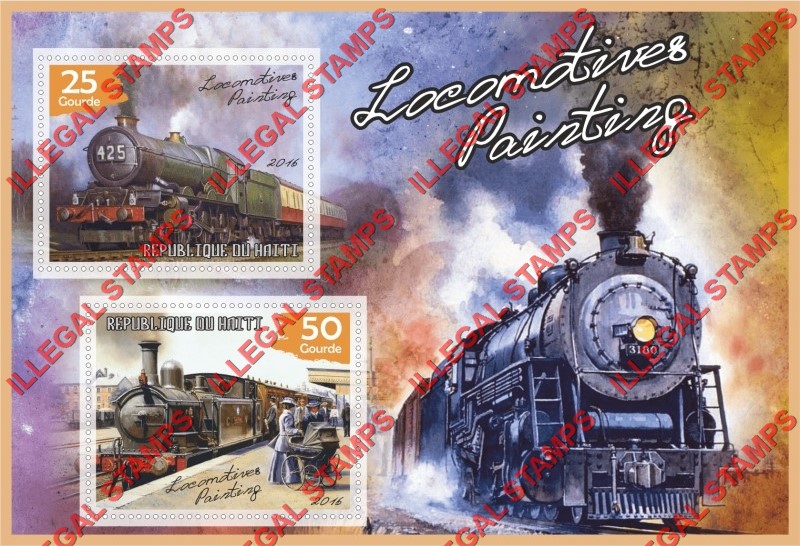 Haiti 2016 Locomotives Paintings Illegal Stamp Souvenir Sheet of 2
