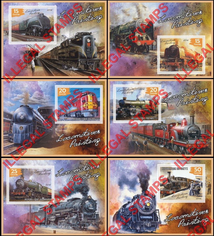 Haiti 2016 Locomotives Paintings Illegal Stamp Souvenir Sheets of 1